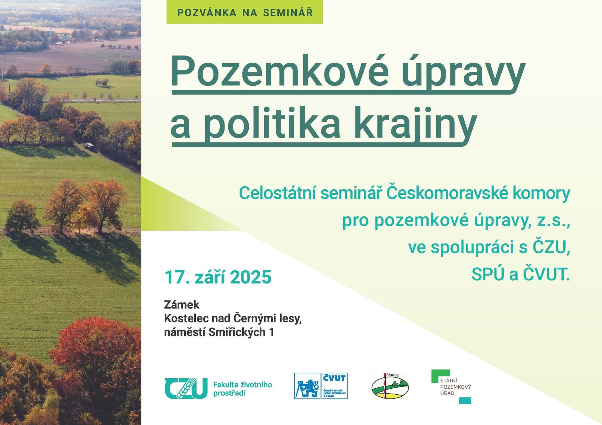 Pozvánka na seminář Pozemkové úpravy a politika krajiny