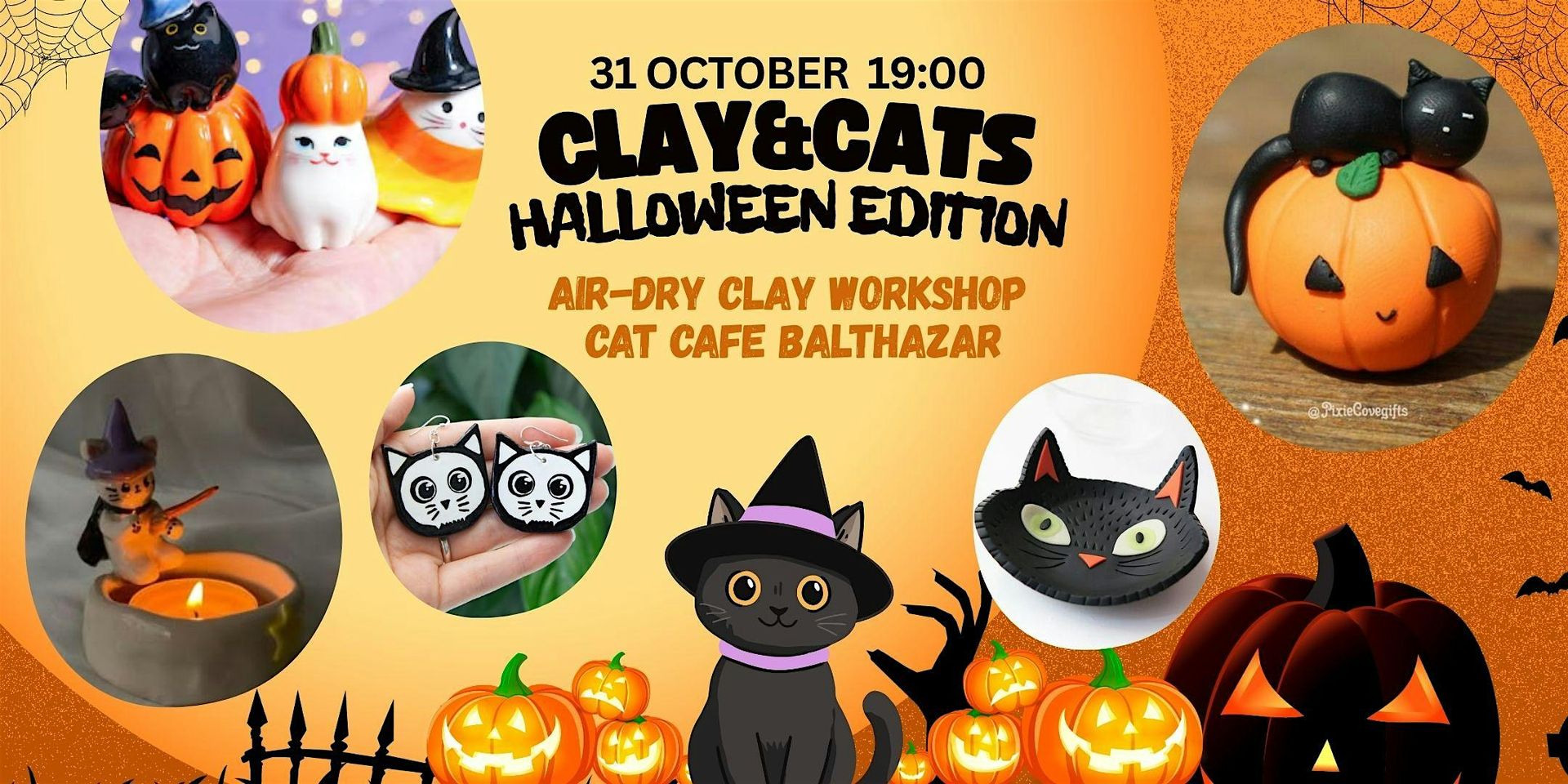 CATS & CLAY: Halloween air-dry clay workshop  in cat café  with cats