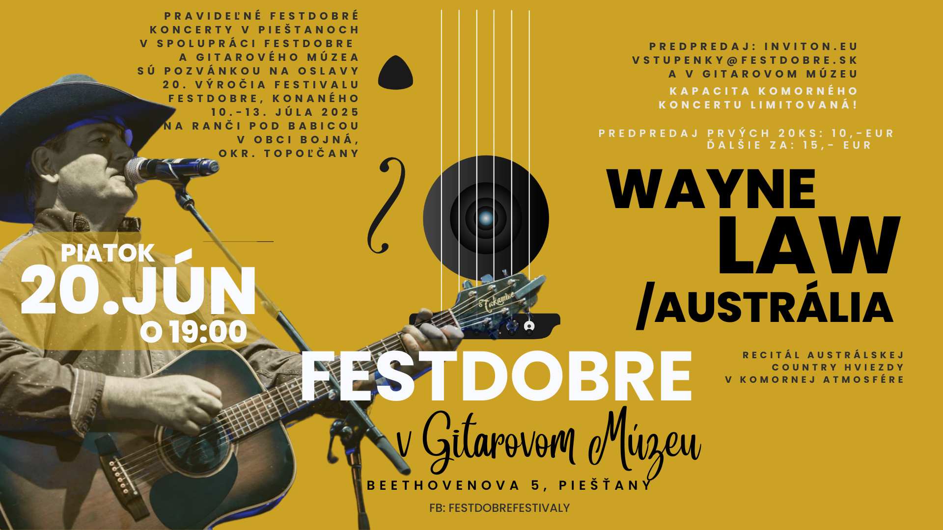 WAYNE LAW /austrálska country hviezda/ v Gitarovom Múzeu/ Piešťany / piatok 20. júna 2025 o 19:00