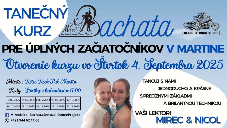 KURZ TANCA BACHATA PRE ÚPLNÝCH ZAČIATOČNÍKOV V MARTINE