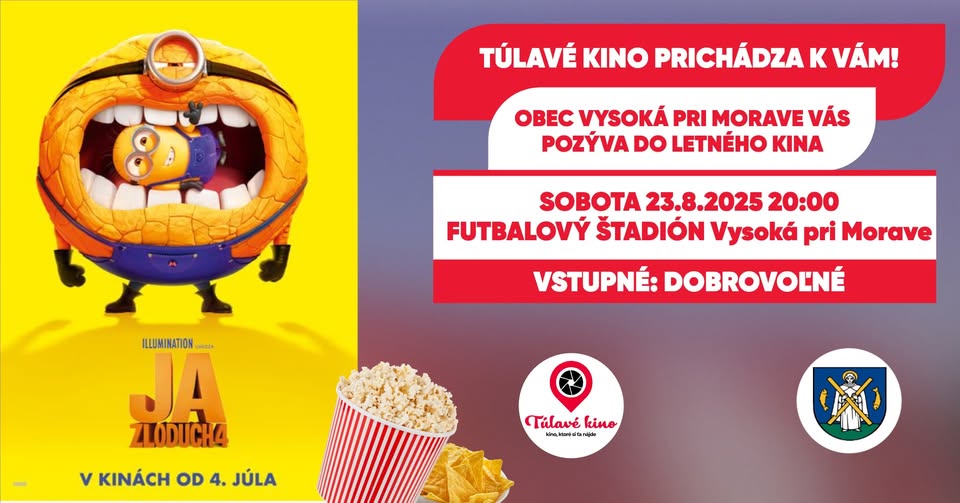 Túlavé kino prichádza do obce Vysoká pri Morave! Premietame film Ja, zloduch 4!