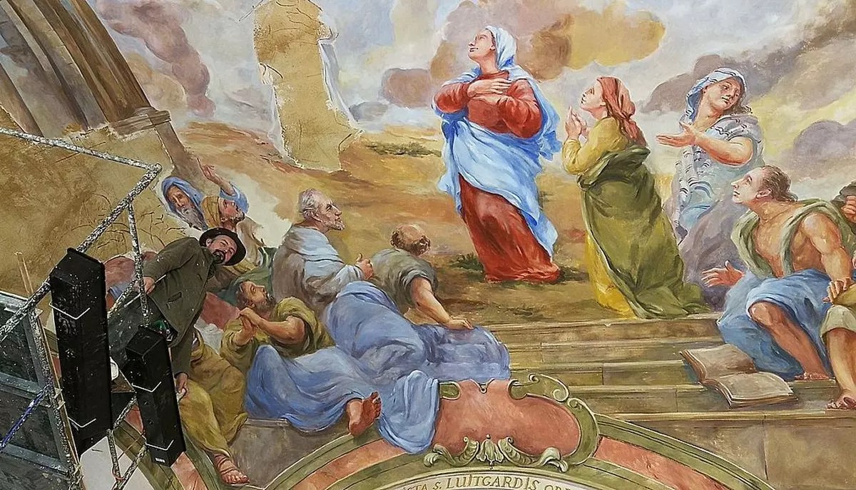 Setkání s autorem 376m2 freskové výmalby ambitu  Mariánské Týnice-Janem Spěváčkem-stavby J.B.Santiho