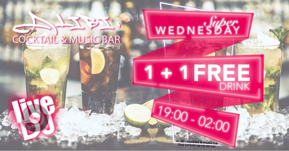 MEGAakce v Alibi: Středeční párty v Alibi – 1+1 drink zdarma!