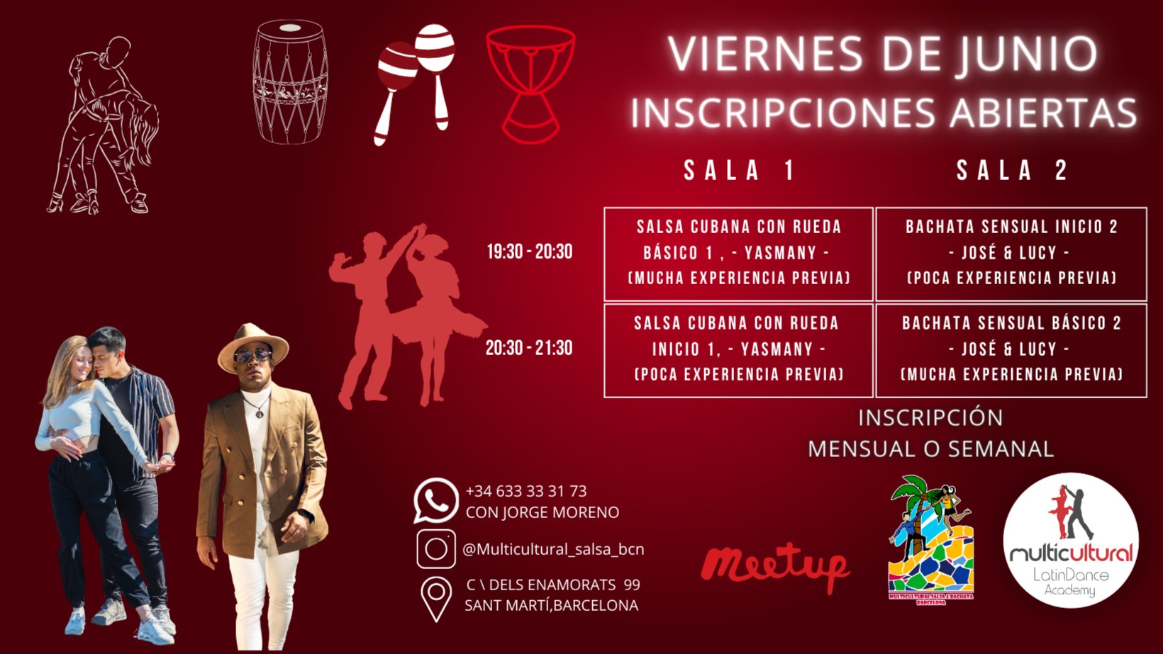CURSOS REGULARES DE BACHATA SENSUAL Y SALSA CUBANA CON RUEDA  (PAYMENT REQUIRED)