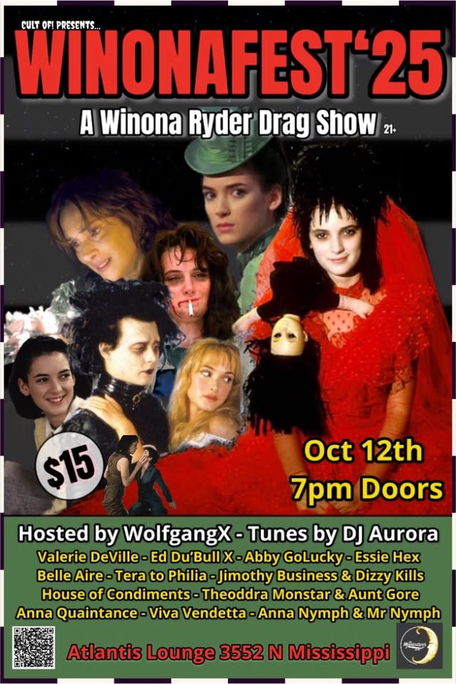 Winonafest ‘25! A Winona Ryder Drag Show 10/12 at Atlantis Lounge