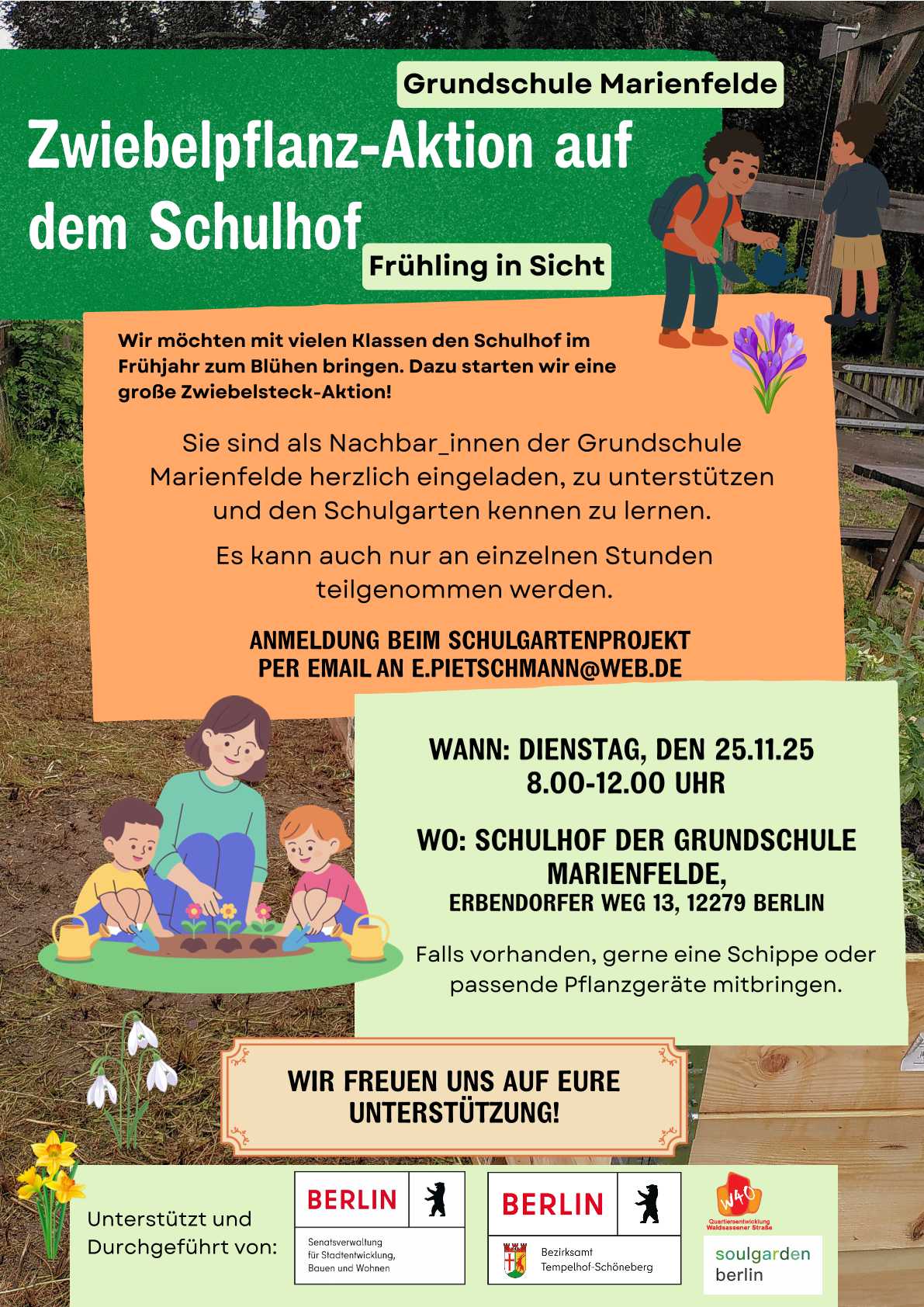 Zwiebelpflanz-Aktion auf dem Schulhof der Marienfelder Grundschule