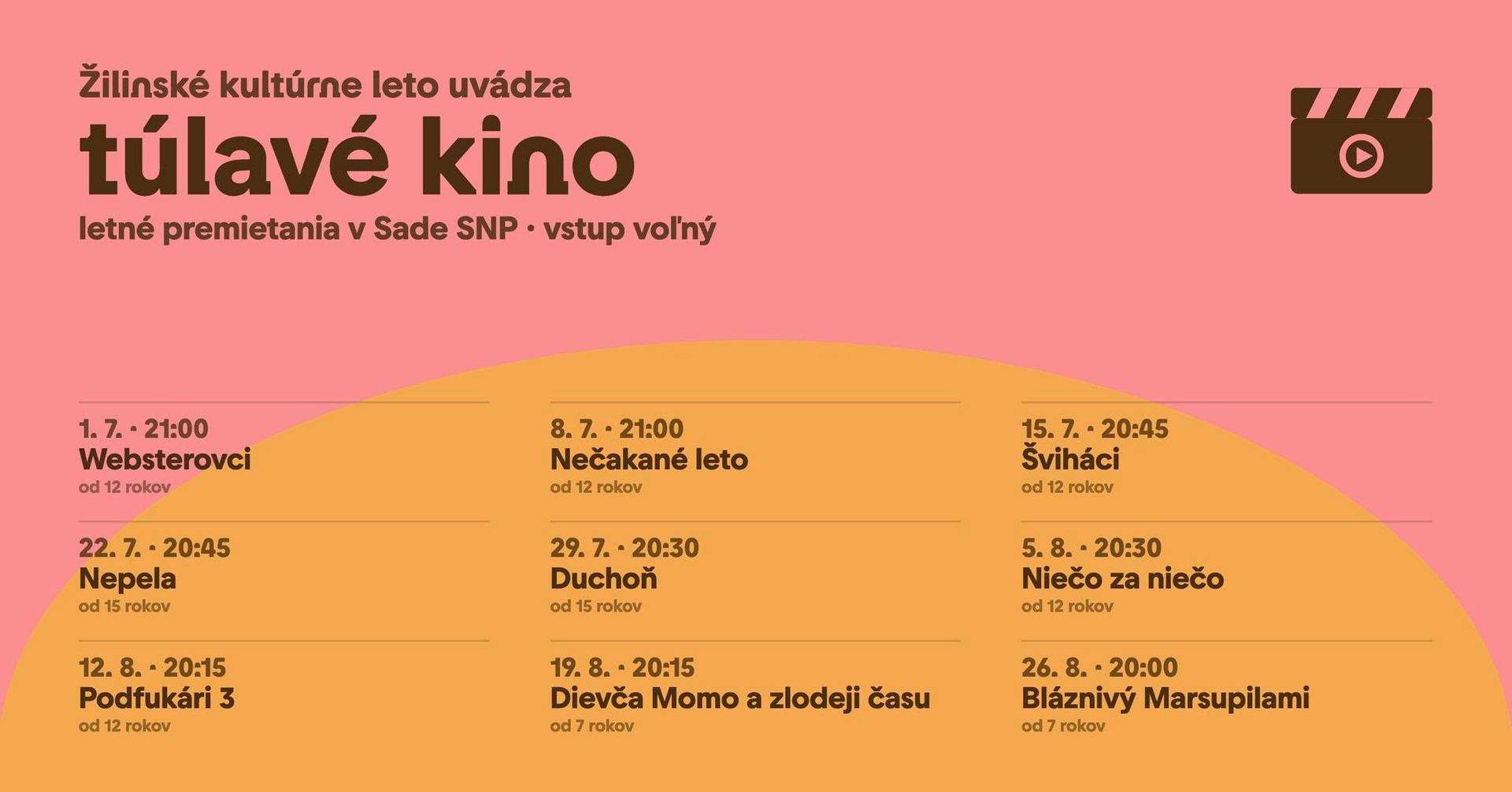Túlavé kino v Sade SNP | Žilinské kultúrne leto 2026