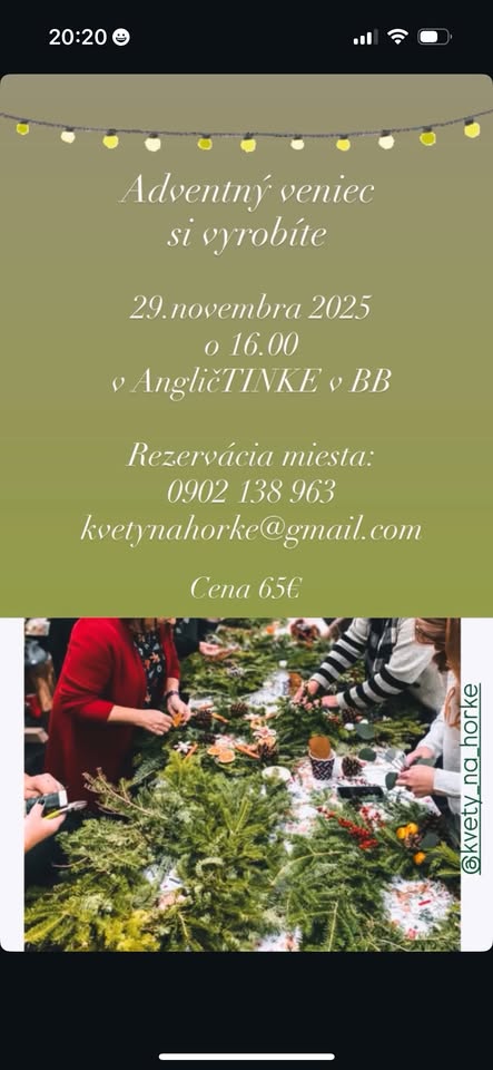 Tvorivý workshop Adventný veniec s Kvetmi na hôrke v AngličTINKE