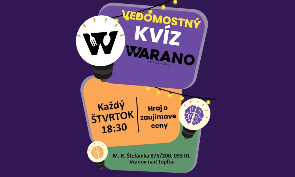 VEDOMOSTNÝ KVÍZ WARANO Vranov nad Topľou - Štvrtok 24.10.2024 o 18:30