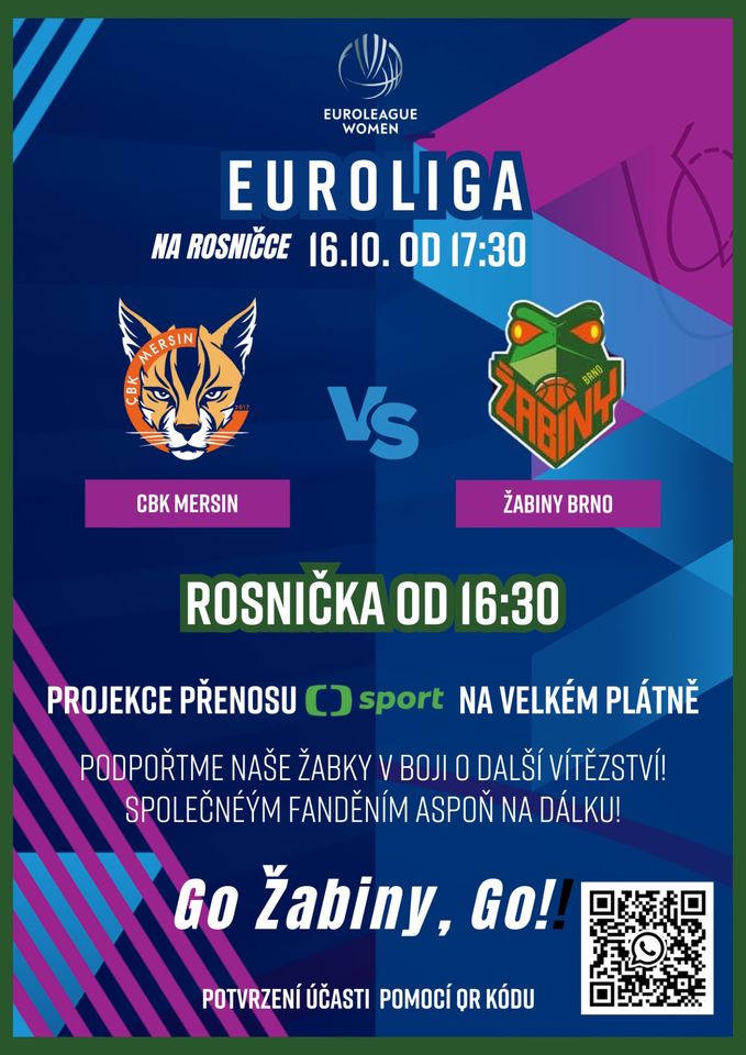 Fandění a sledování 2. euroligového zápasu Žabiny Brno vs. CBK Mersin