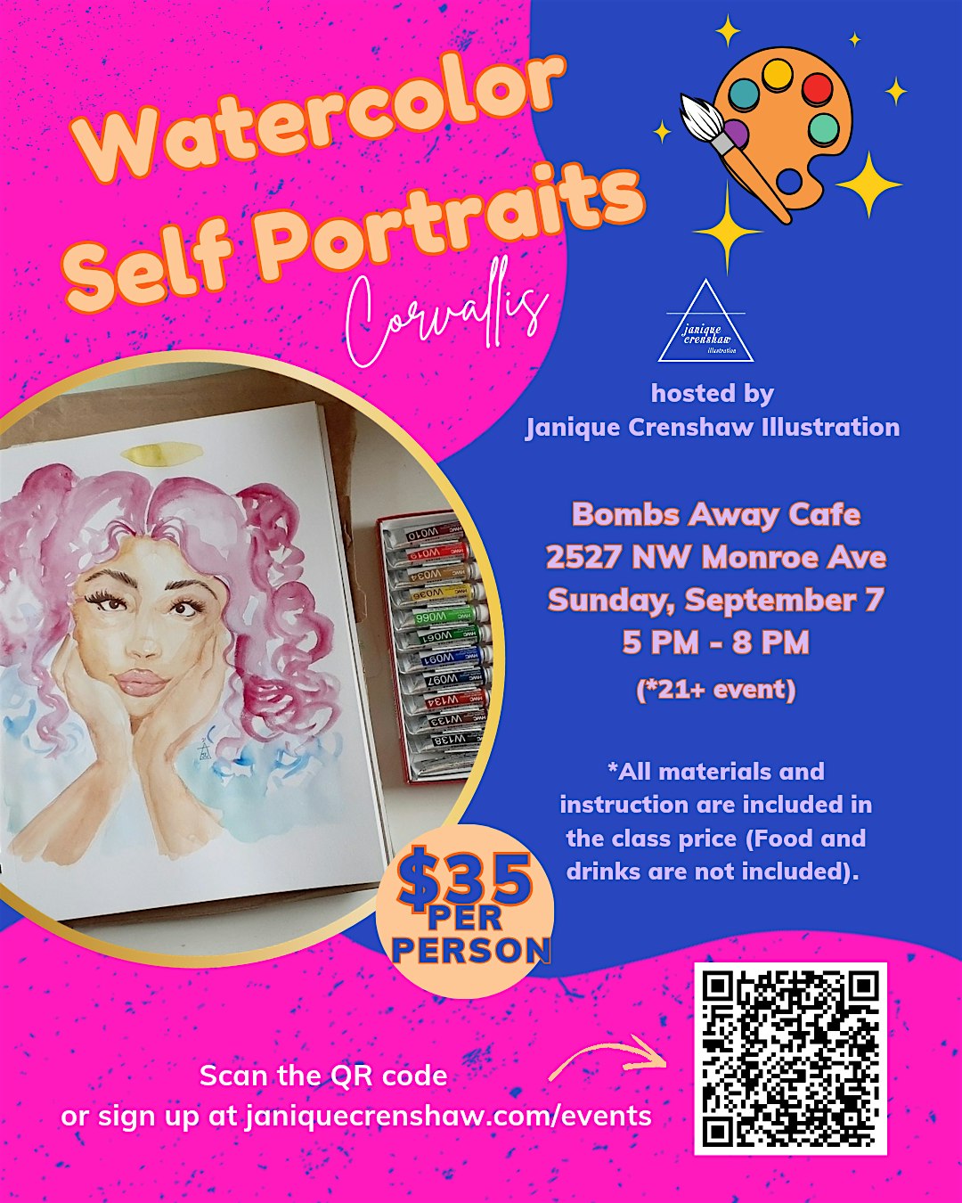 Sip and Paint Watercolor Self-Portrait Workshop - Corvallis