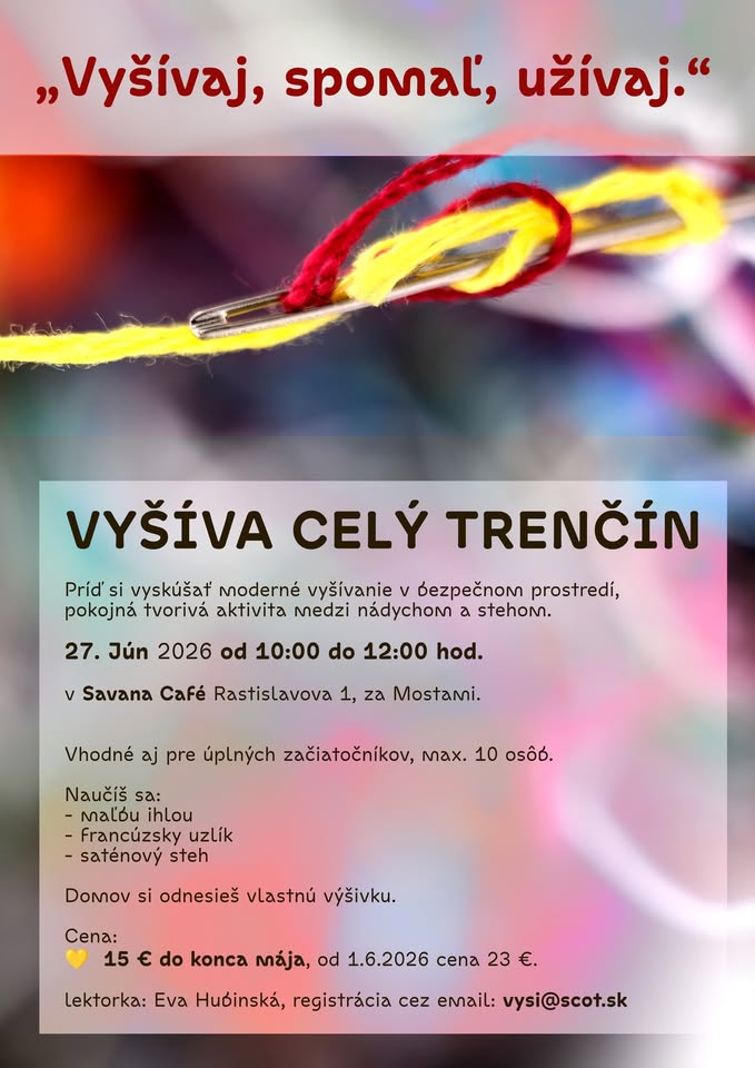Vyšíva celý Trenčín - vyšívací worshop