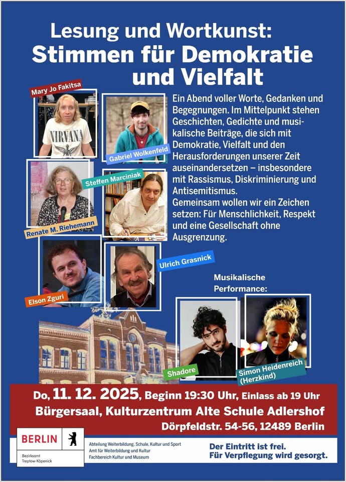 Lesung und Wortkunst: Stimmen für Demokratie und Vielfalt.