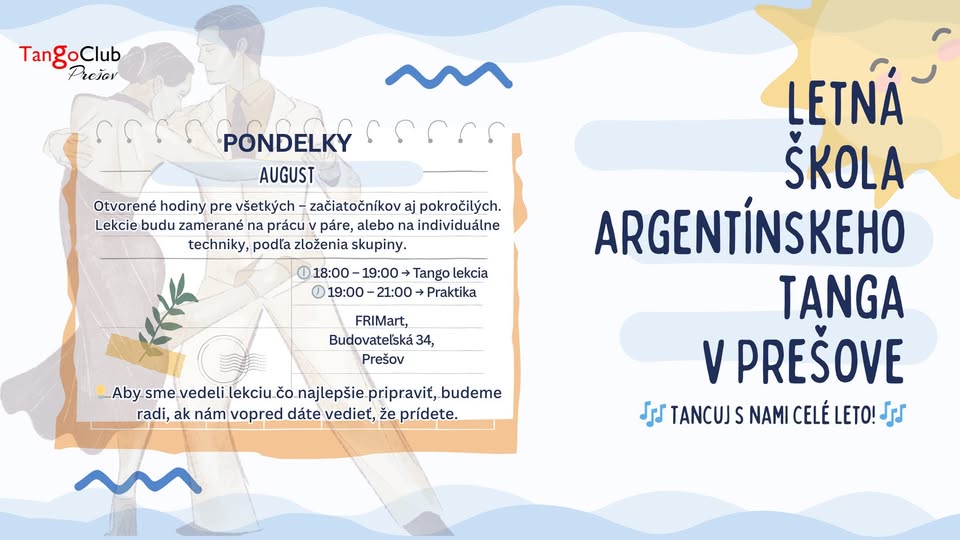 🌞 Letná škola argentínskeho tanga – augustové večery s tangom 💃🕺