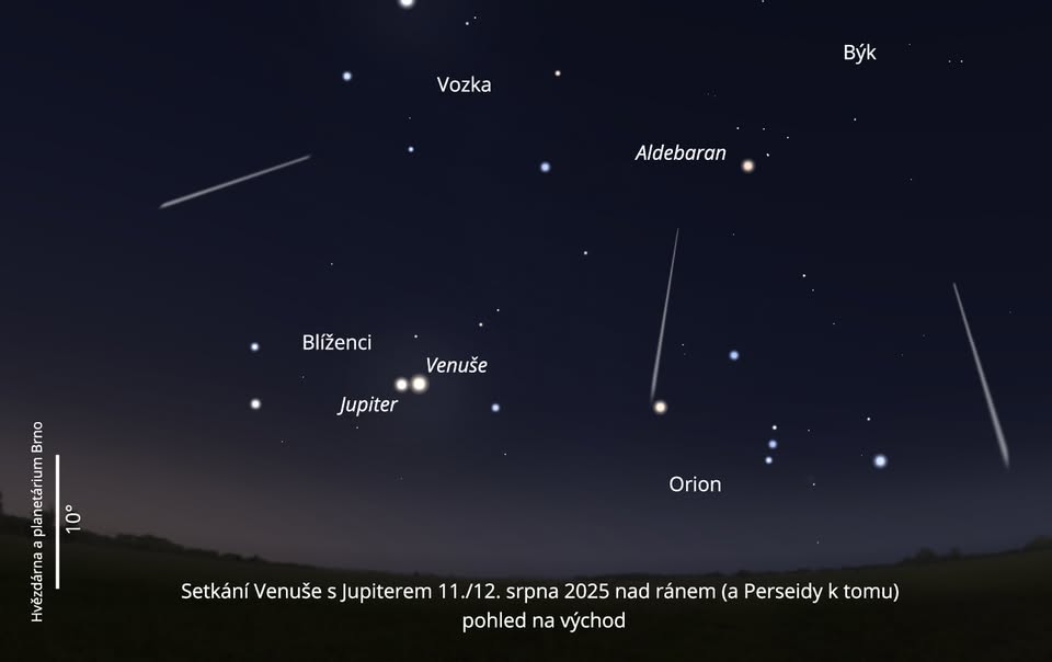 Unikátní setkání Venuše s Jupiterem za lesku Perseid
