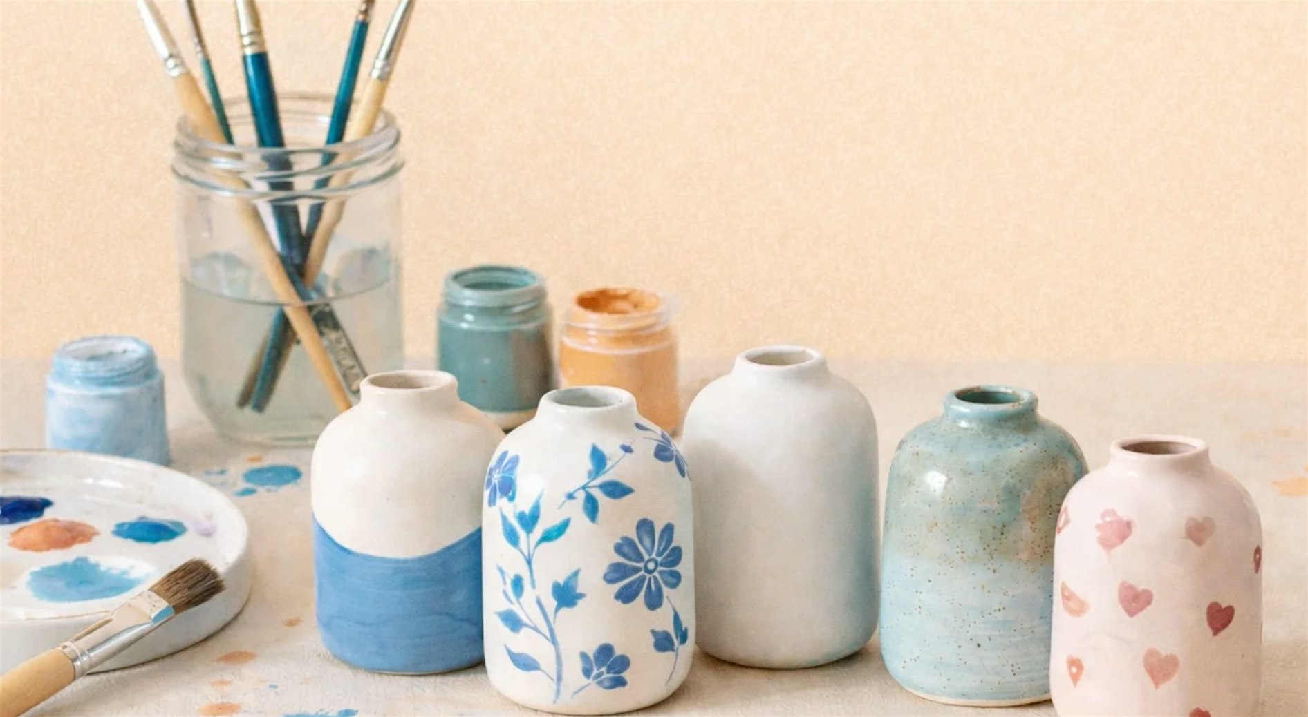 Ceramic Vase painting + Flower bunch Making