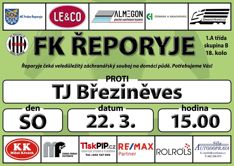 Záchranářská bitva: FK Řeporyje vs. TJ Březiněves