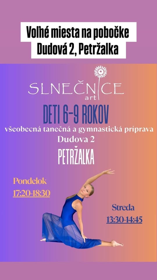 Tanečno-gymnastická príprava pre deti 6-9 rokov Petržalka