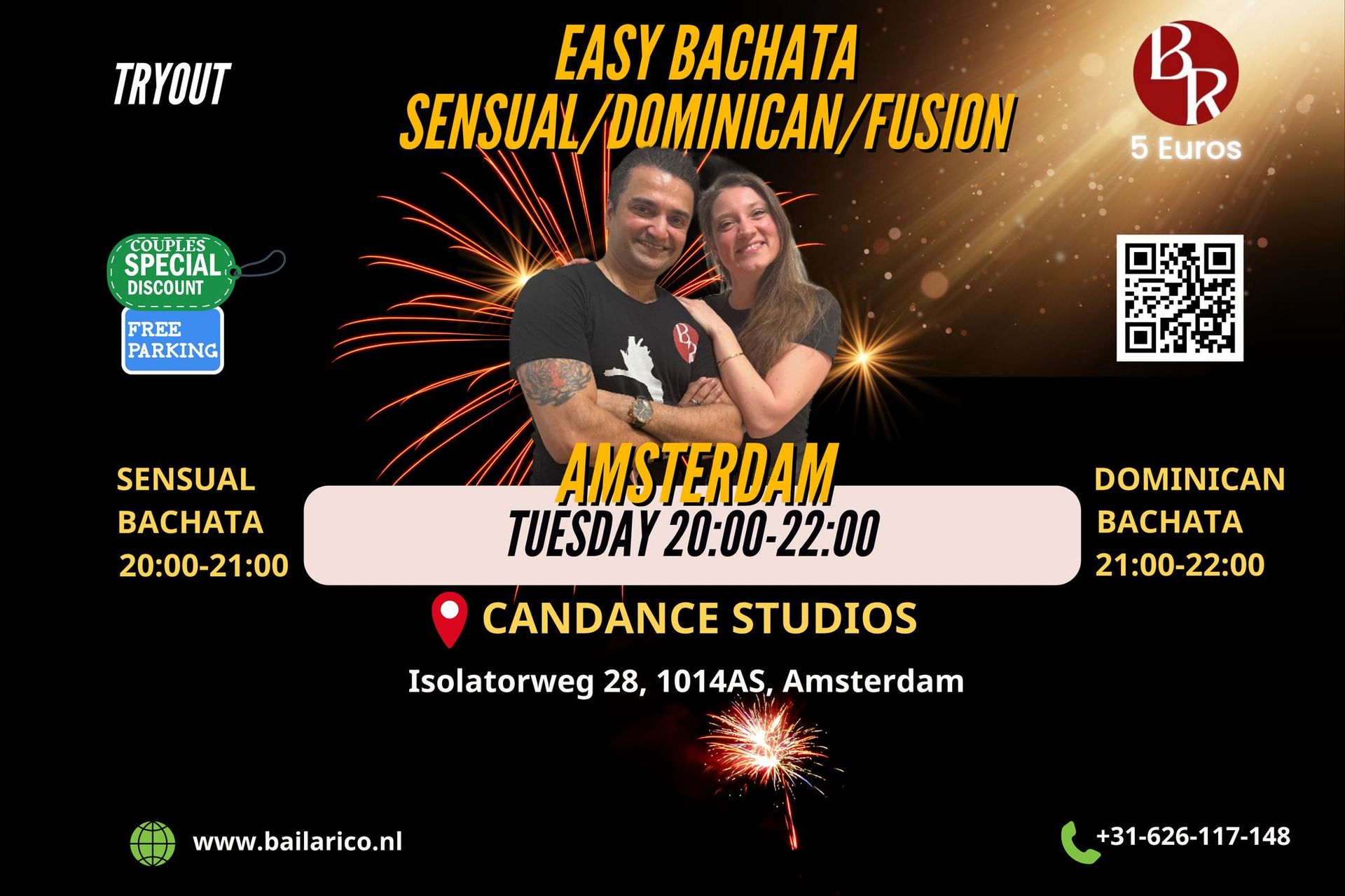 September TryOut Proefles Bachata Sensual/Dominican Beginner (Amsterdam) Free Parking
