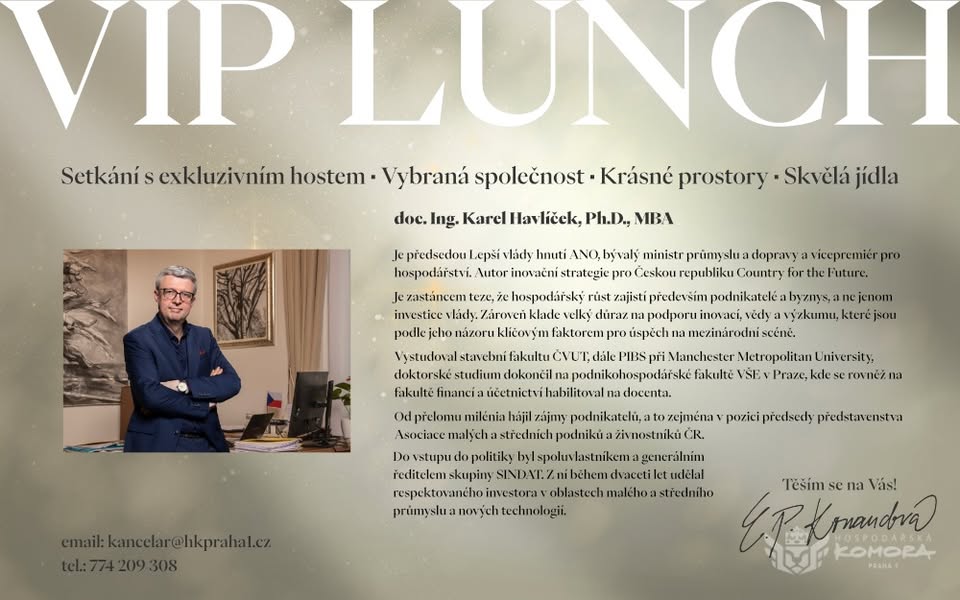VIP LUNCH S EXKLUZIVNÍM HOSTEM - KAREL HAVLÍČEK