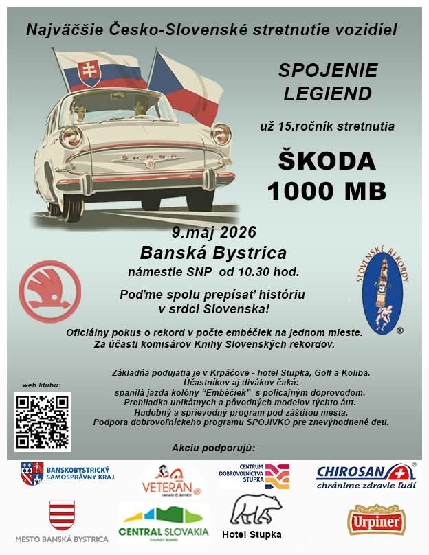 15 ROČNÍK TRADIČNÉHO ZRAZU VOZIDIEL ŠKODA 1000MB 2026