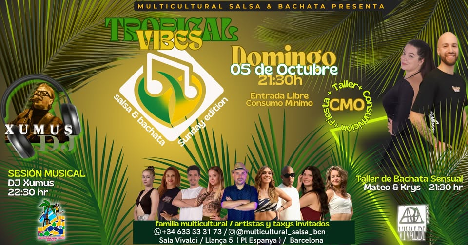 TROPICAL SUNDAY VIVES, VIVALDI ROOM, SENSUAL BACHATA WORKSHOP + SB PARTY, FREE ENTRY, CMO