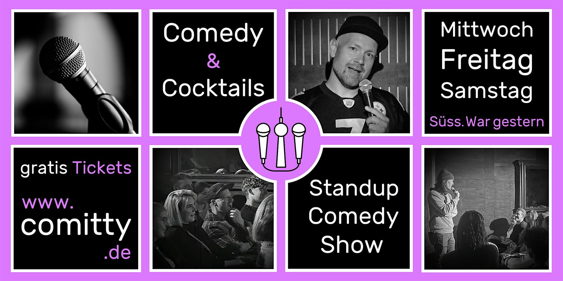 ⭐ Comedy und Cocktails ⭐ Profi Comedians und Newcomer ⭐ Gratis Open Mic