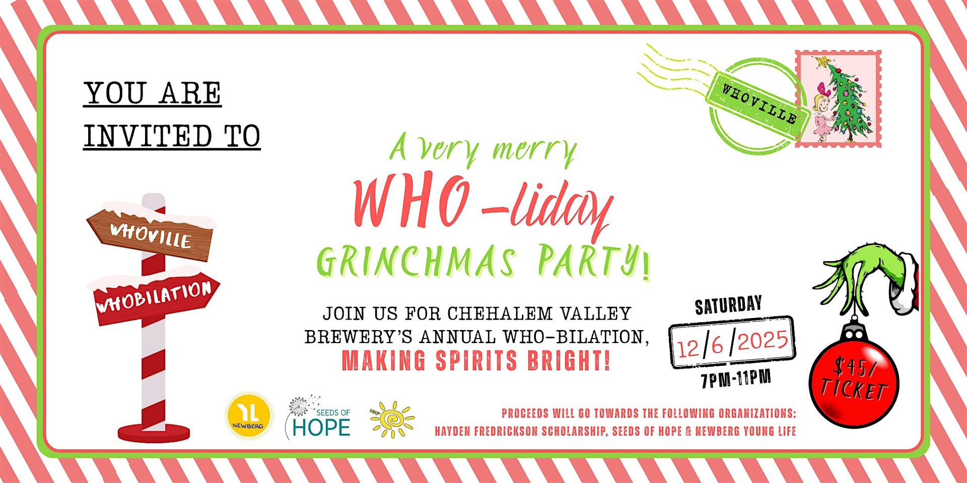 Making Spirits Bright Holiday Charity Party - Whoville theme!