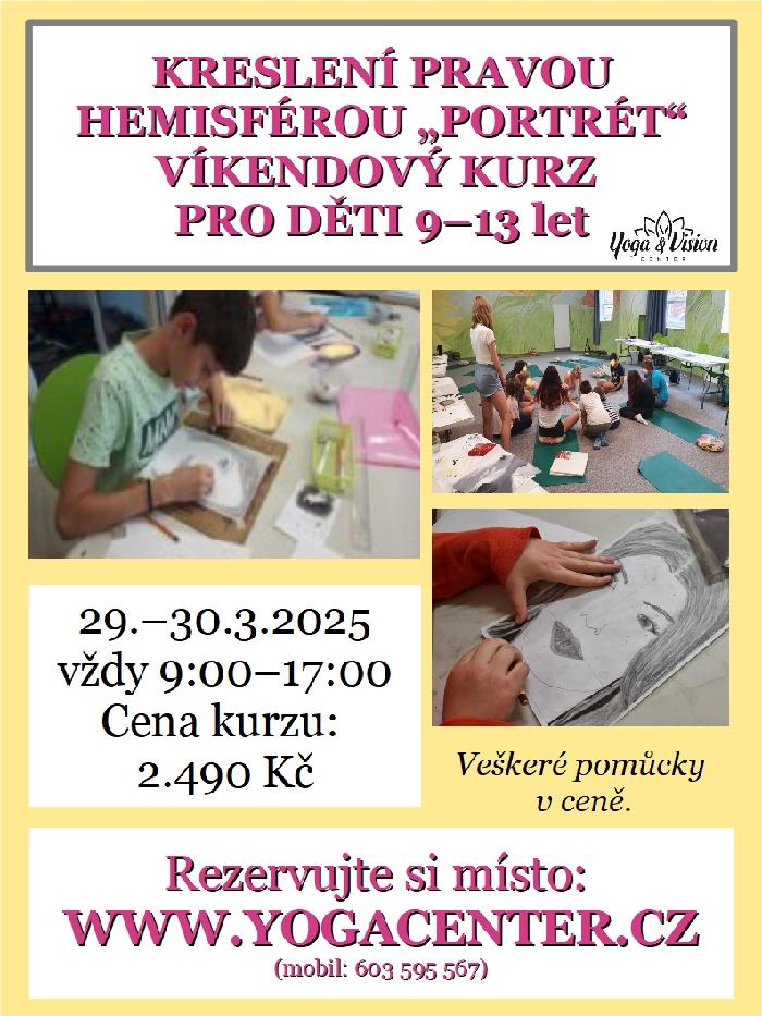 Víkendový kurz - Kreslení pravou mozkovou hemisférou "portrét" pro děti 9- 13 let