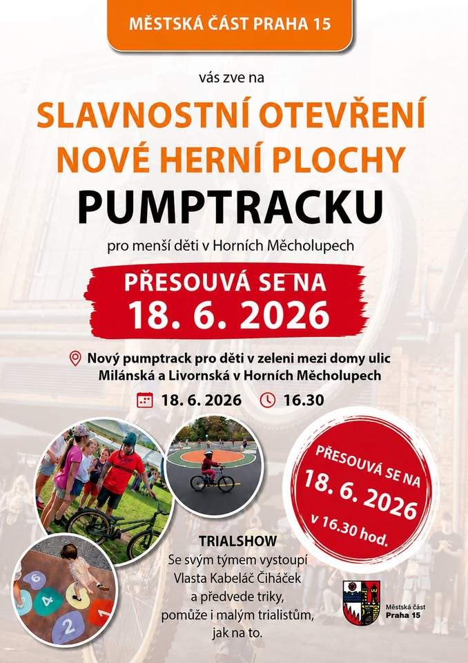 Slavnostní otevření nové herní plochy – pumptrack 🔴 POZOR – AKCE SE PŘESOUVÁ NA 18. 6. 2026 🔴