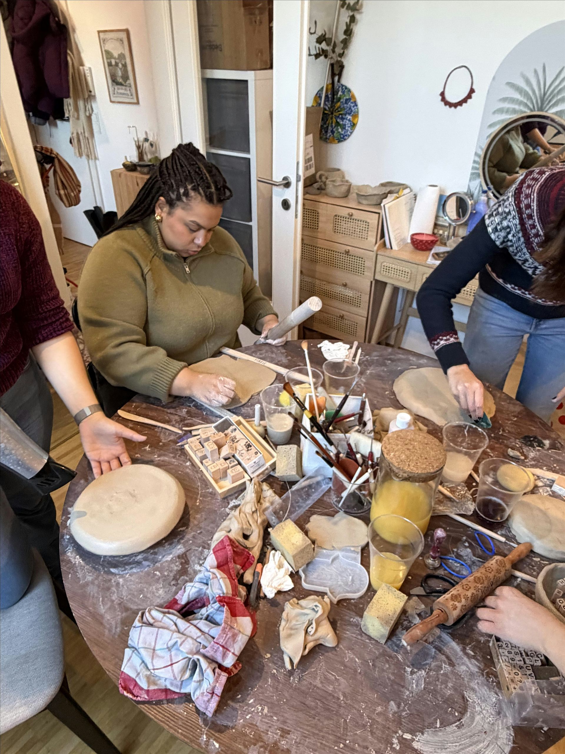 Mimosas and pottery