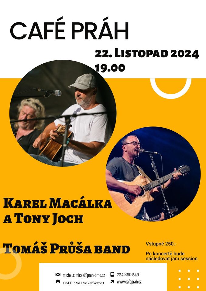 ZRUŠENO! Večer společných písní - Karel Macálka a Tony Joch, Tomáš Průša band