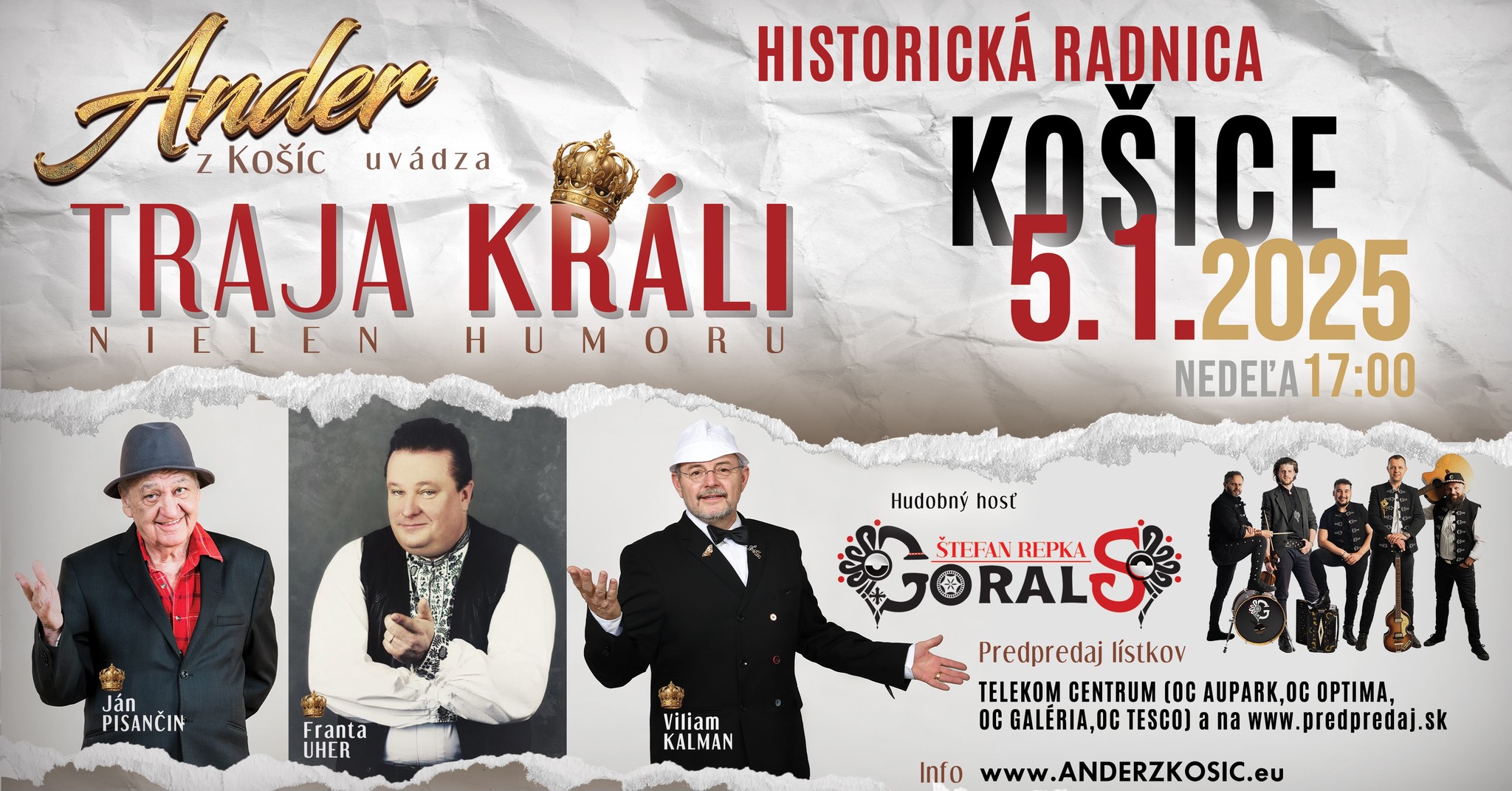 Ander z Košíc uvádza TRAJA KRÁLI (nielen humoru) KOŠICE HISTORICKÁ RADNICA