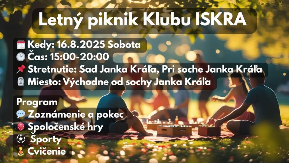 ✨ ISKRA komunitný Piknik✨ Šport, hry, zoznamovanie, pokec