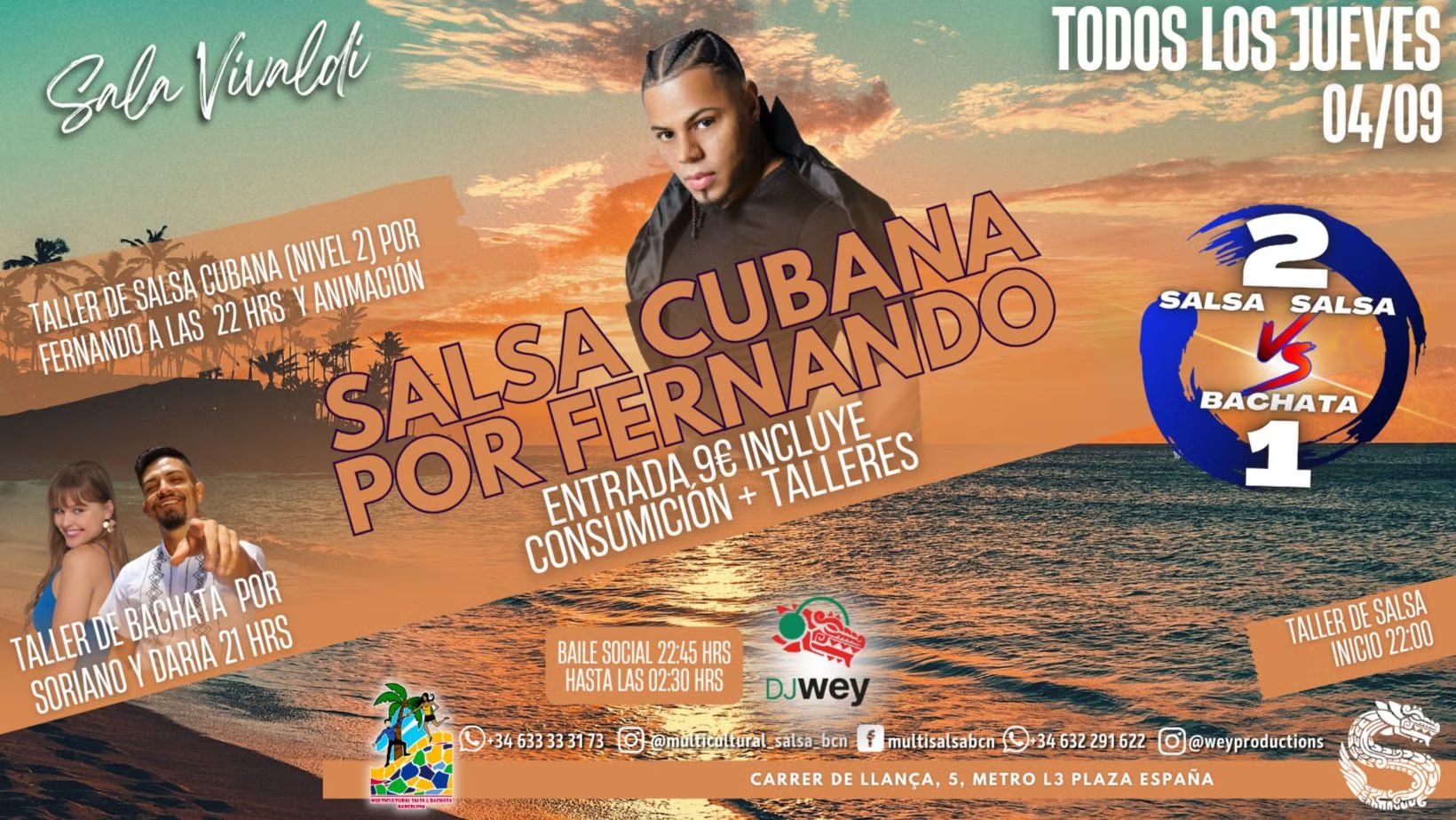 Salsa vs Bachata (2vs1), Workshops and Social Dance in Sala Vivaldi