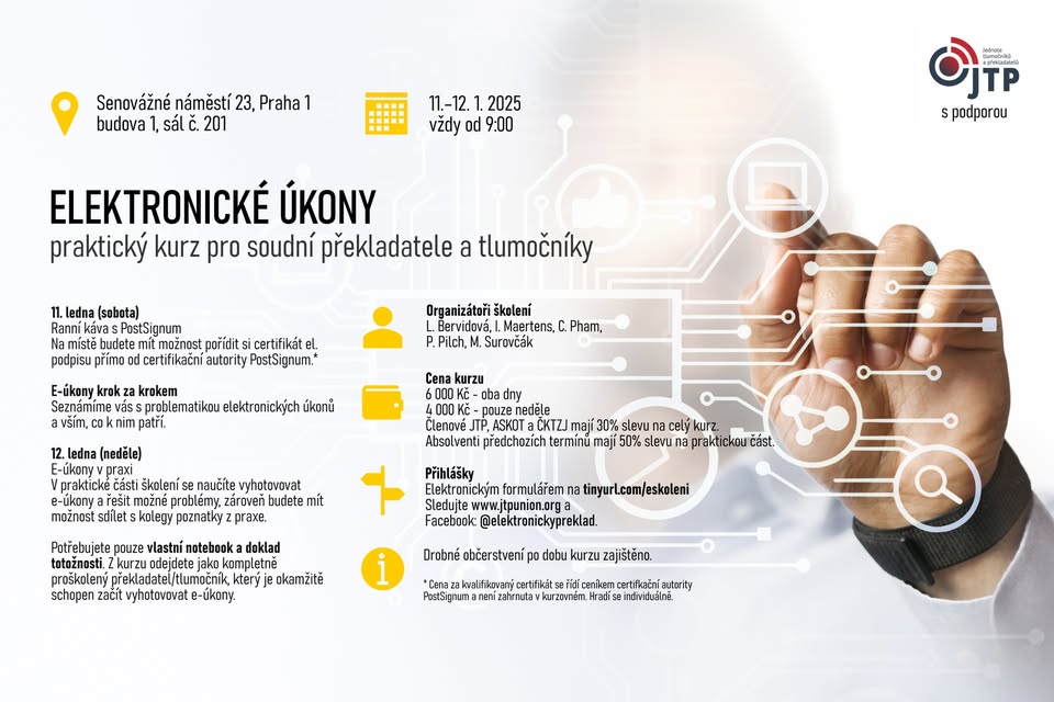 Elektronické úkony – praktický kurz NEJEN pro soudní překladatele a tlumočníky