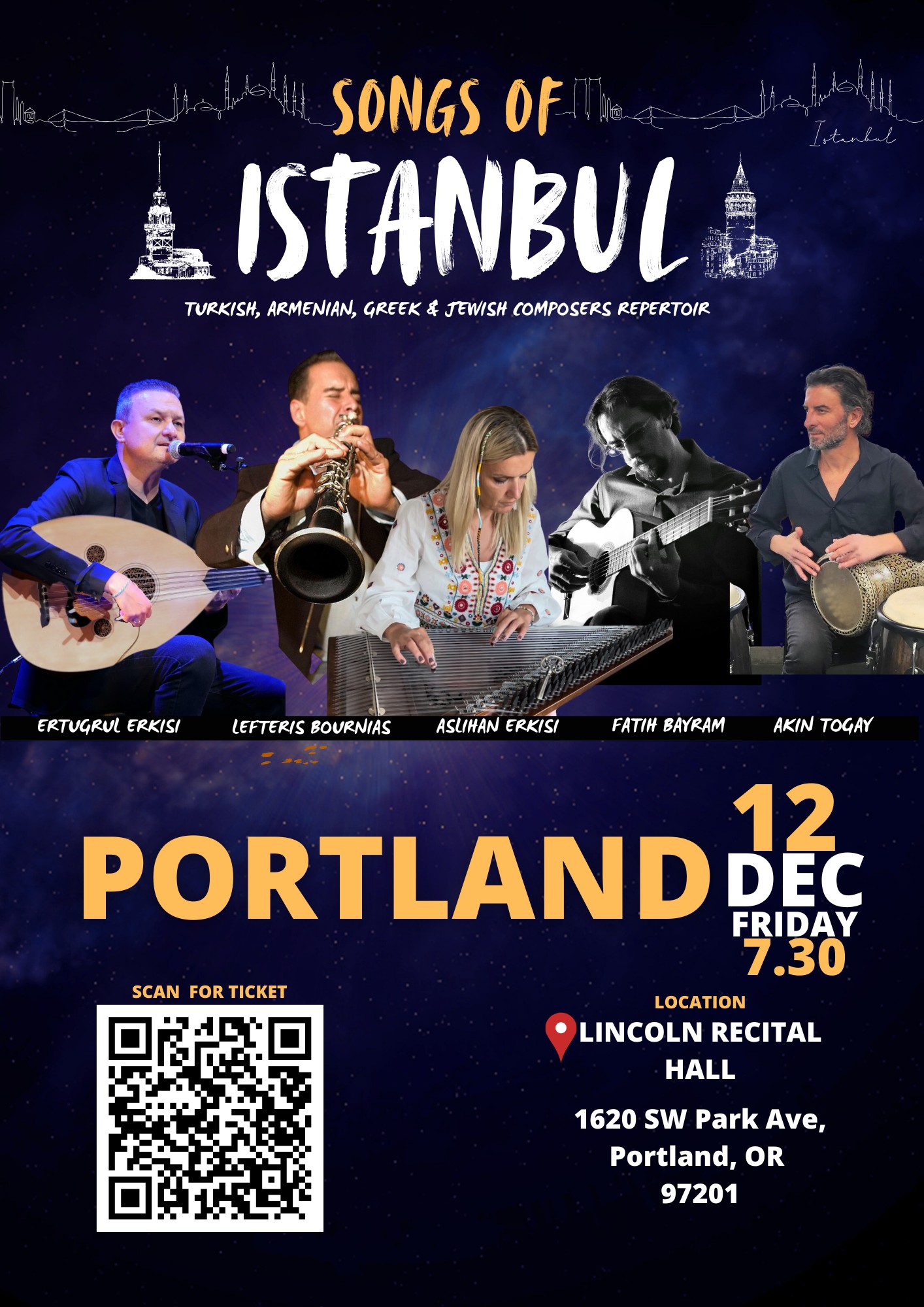 PORTLAND / SONGS of ISTANBUL -  Aegean Musicians Live (Turkish, Greek, Armenian & Jewish Composers)