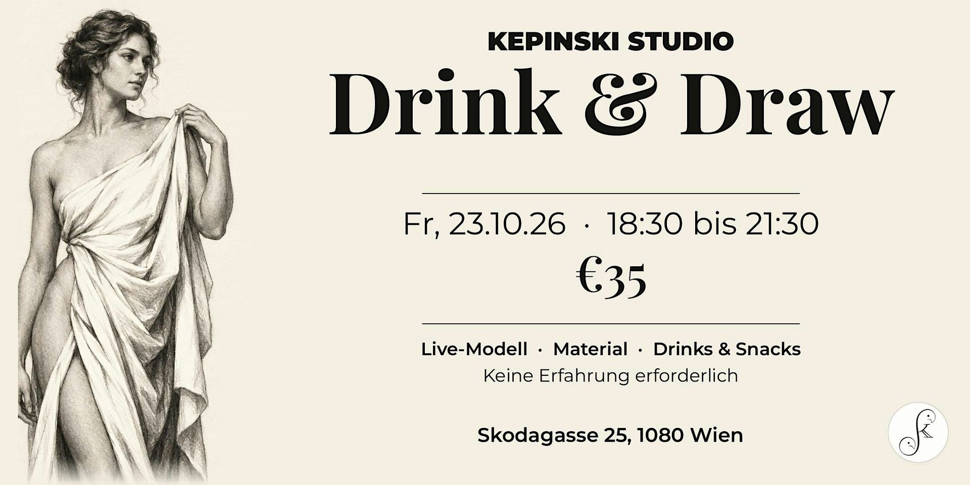 Drink & Draw | Figurenzeichnen mit Live‑Modell | €35