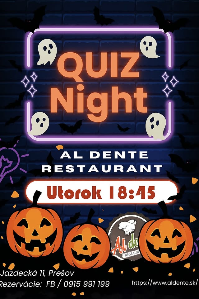 HALLOWEEN ŠPECIÁL - VEDOMOSTNÝ KVÍZ ALDENTE PREŠOV ! Každý UTOROK 18:45