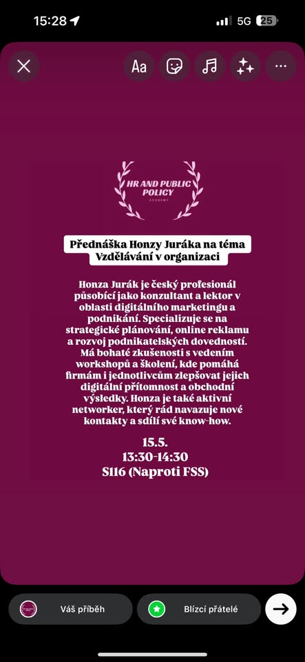 Přednáška Honzy Juráka na téma Vzdělávání v organizaci