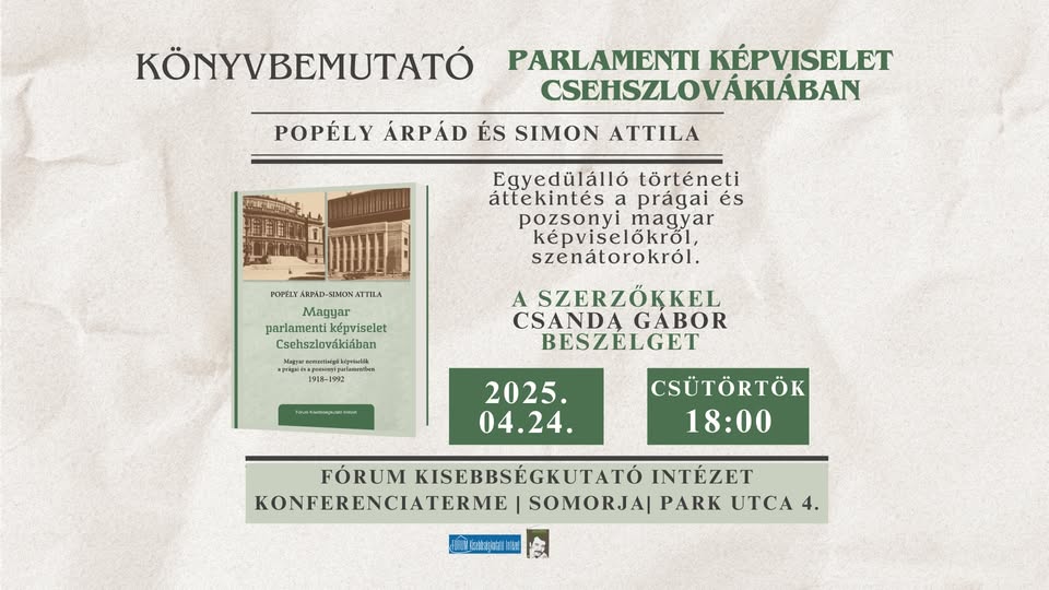 Popély Árpád–Simon Attila: Magyar parlamenti képviselet Csehszlovákiában – könyvbemutató Somorján