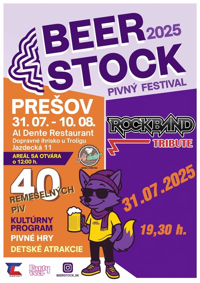 Pivný festival v Prešove - RockBand Tribute 31.7.2025 19,30 h.