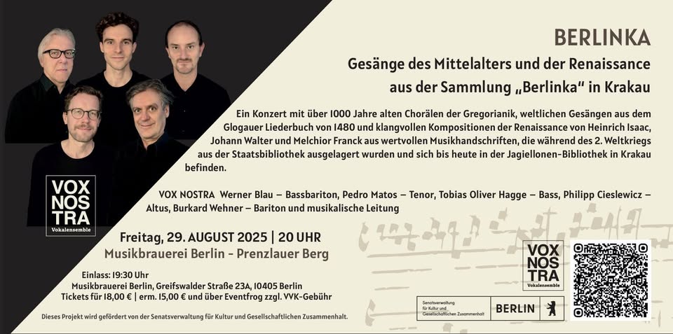 BERLINKA - Gesänge des Mittelalters und der Renaissance  aus Krakau mit VOX NOSTRA