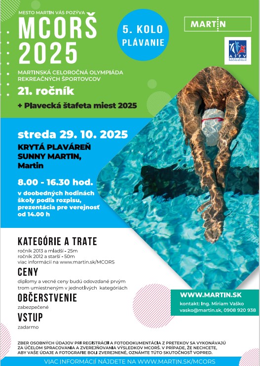 21. ročník MCORŠ 2025 - 5. kolo - plavecké preteky