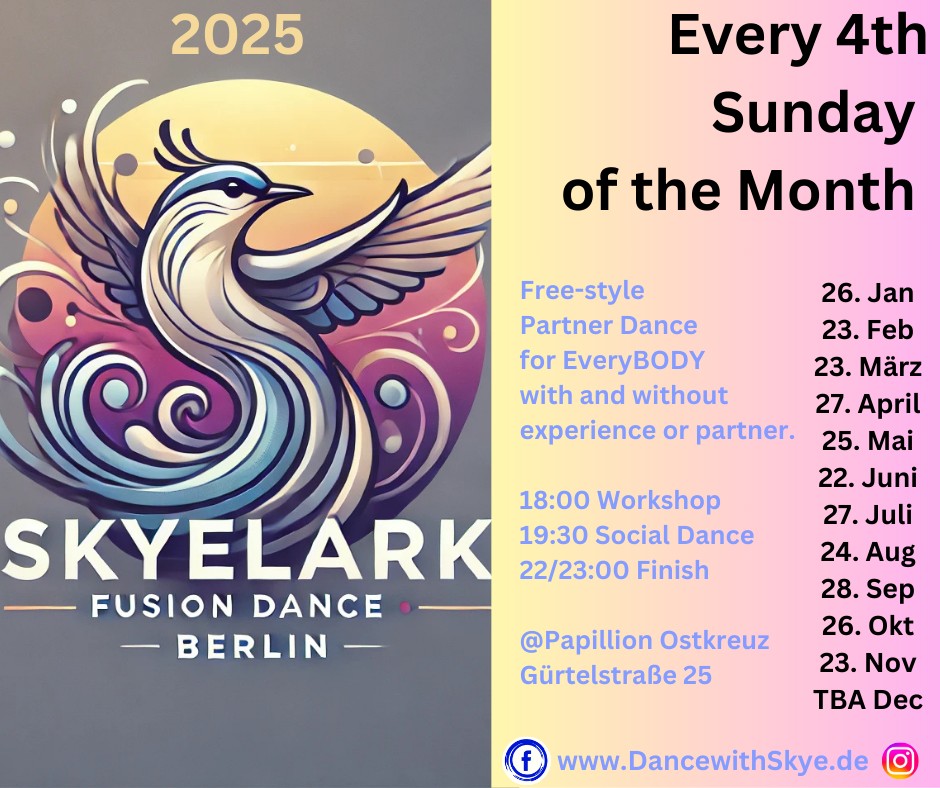 Skyelark Fusion Dance Workshop and Social Dancing every 4th Sunday of the Month