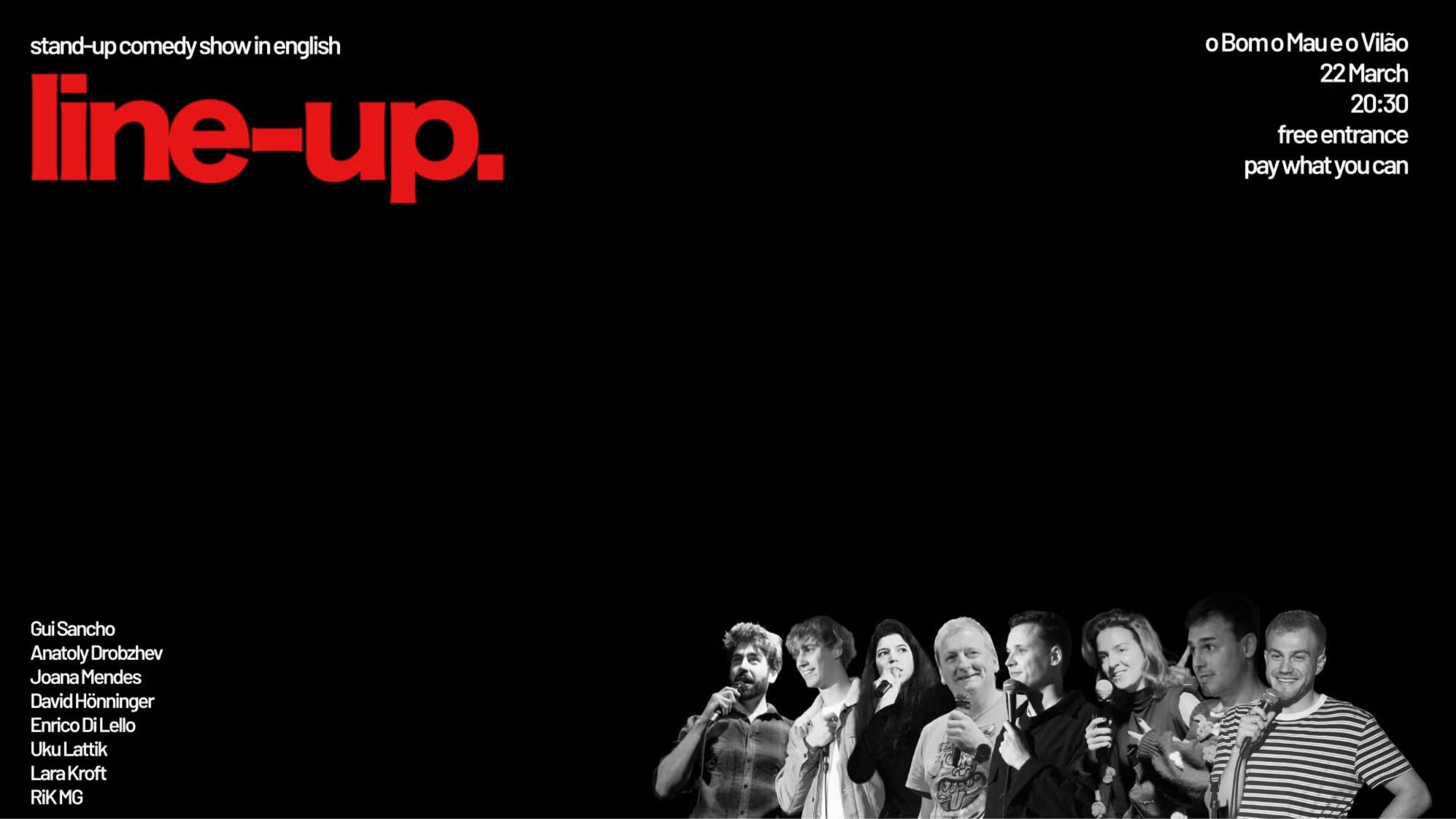 line-up · Stand-Up Comedy in English at Cais do Sodré!