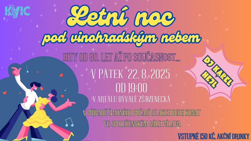 Letní noc pod vinohradským nebem! Hity od 80. let až po současnost