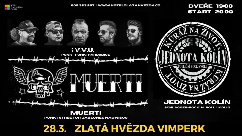 PUNKBOi!S Tour: MUERTI + !V.V.Ú. + Jednota Kolín / Zlatá hvězda Vimperk