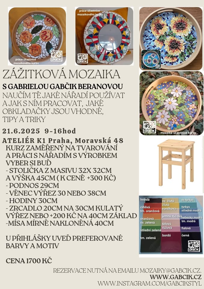 Mozaiková dílna: štokrle/stoleček - Praha Atelier K1