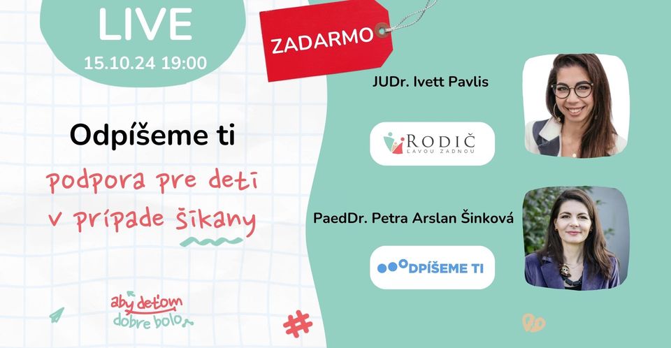 Odpíšeme ti! Online diskusia ZADARMO o prevencii šikany